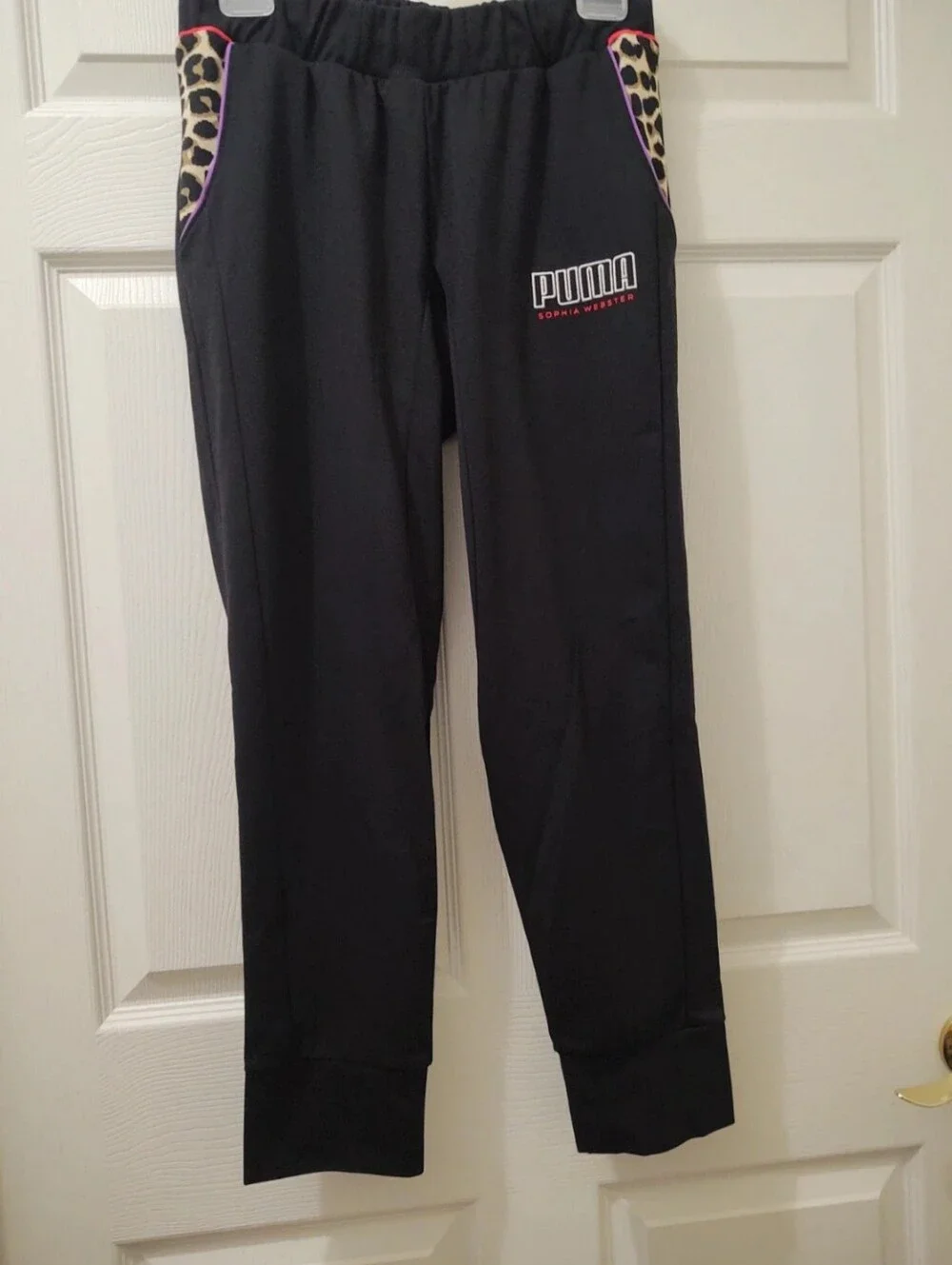 Sophia Webster Black PUMA Sweatshirt/Pant with Leopard Accent and Pink Piping - Picture 6 of 13